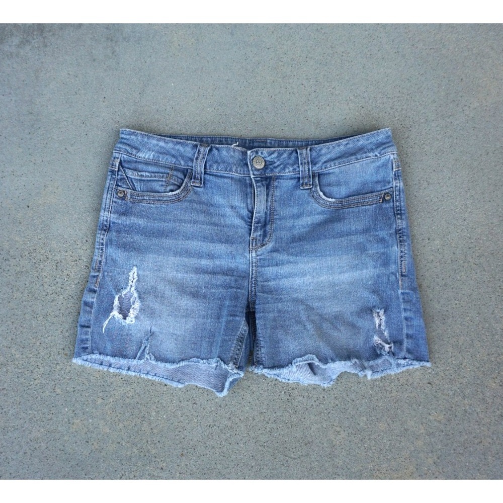 Seven7 Women's Blue‎ Denim Jean Shorts Stretch Embroidered Pocket Size 12
